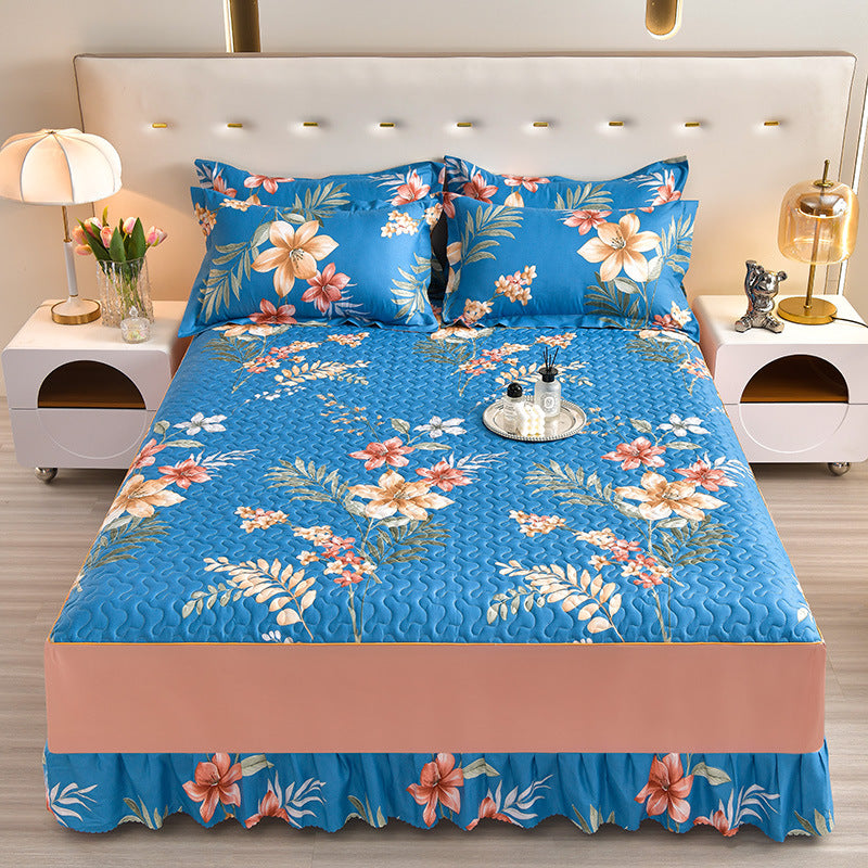 Lyocell Cotton Reactive Printed Quilted Bed Skirt - Calm Cloud Bedding